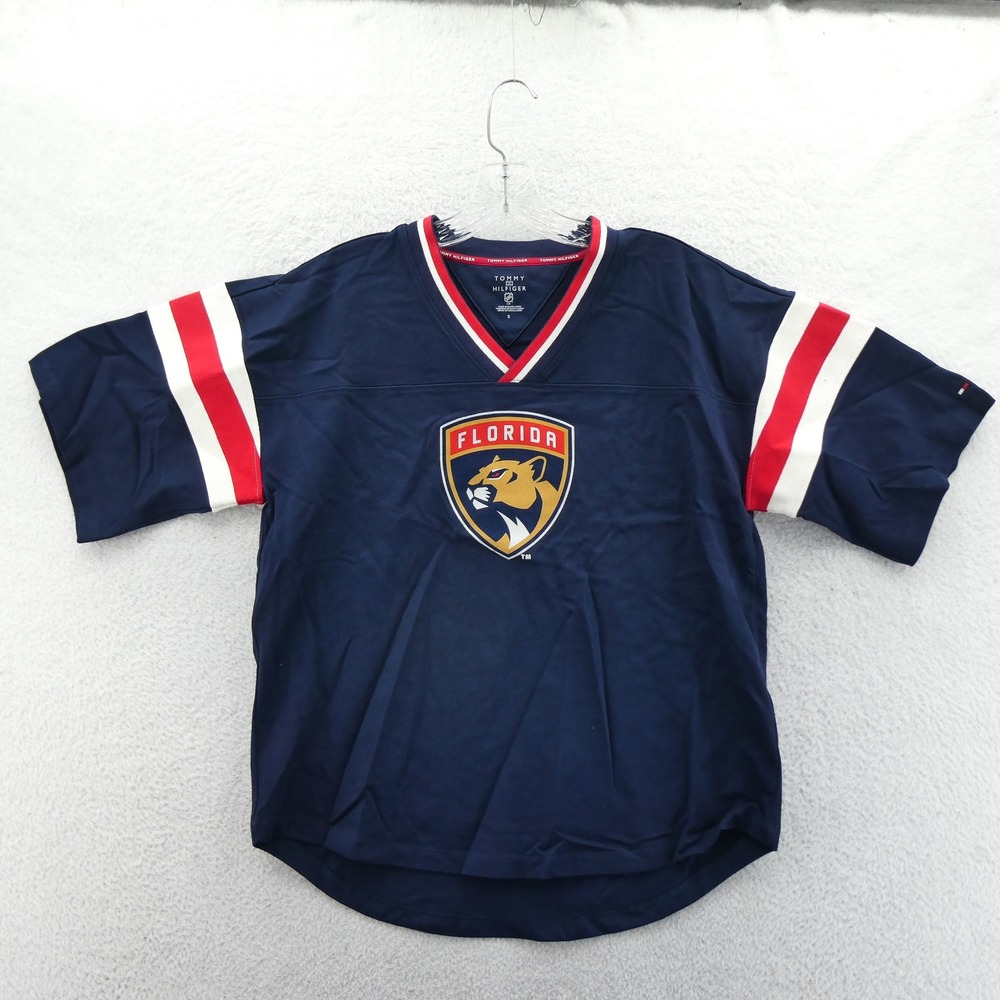 Tommy Hilfiger Shirt Women Small Florida Panthers Navy Blue NHL Jersey V-Neck